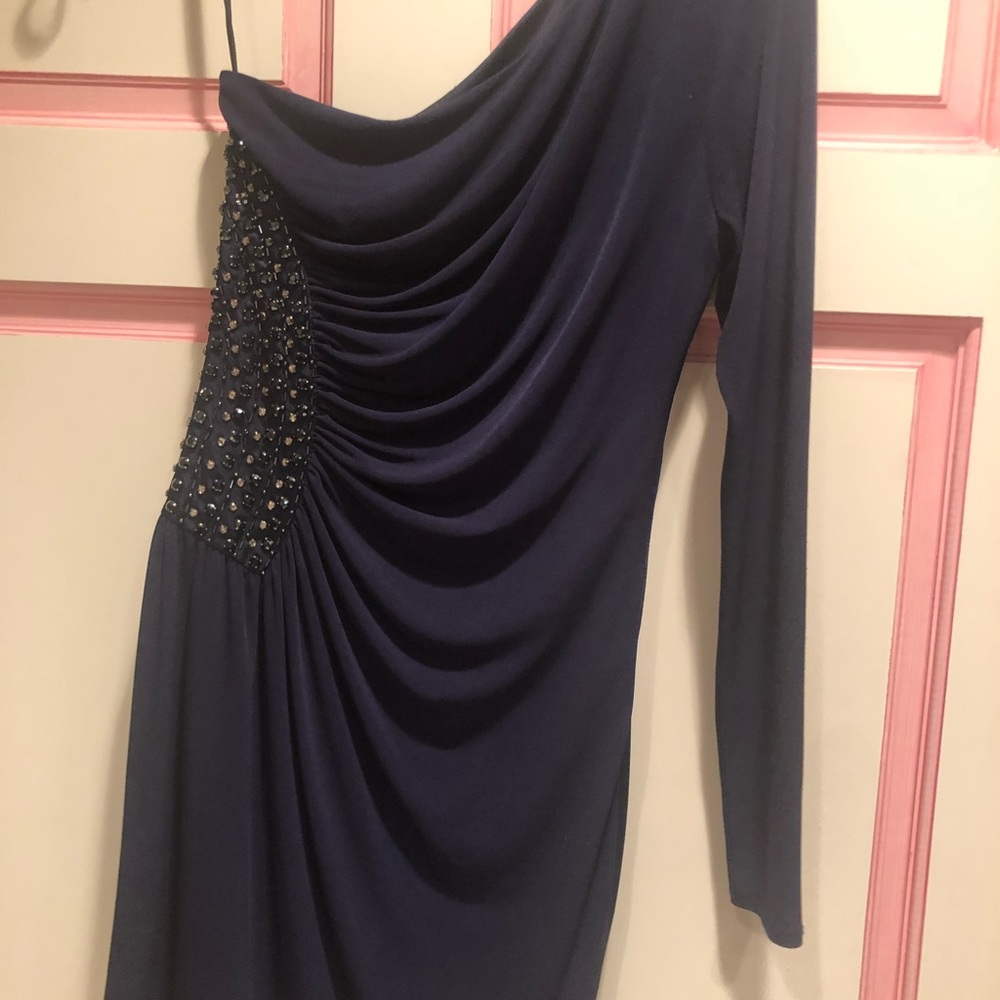Laundry By Shelli Segal Navy Embellished One-Shoulder Dress